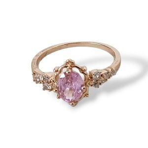 Sapphire Pink Rose Gold Simulated Gemstone Ring Vintage Look Nature Princess 9